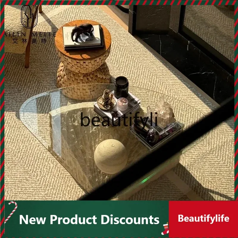 

LTt Italian light luxury Roman cave stone coffee table living room glass design creative special-shaped coffee table D80