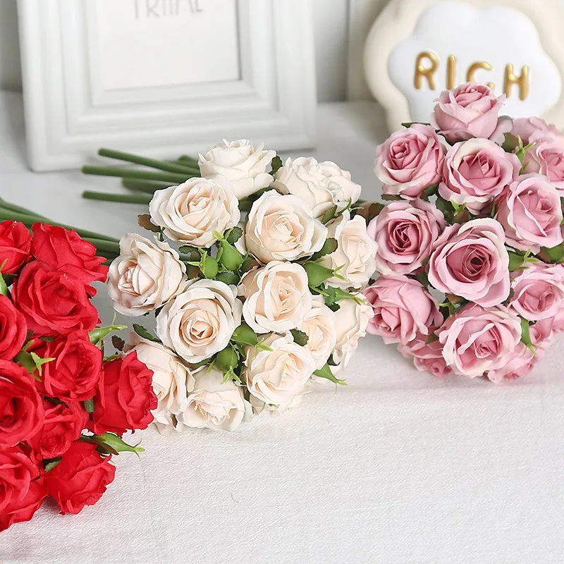 18 Einzelne Rosen in einer Hand, Fertiger Blumenstrauß, Wohnzimmerdekoration, Künstliche Blume – Detail 2