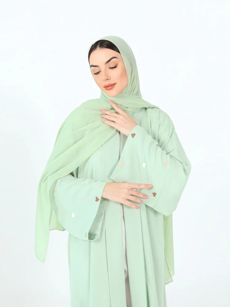 Love Heart Embroidery Muslim Abaya for Women Without Scarf Eid Cardigan Morocco RamadanAbayas Kaftan Islam Dubai Arab Long Robe