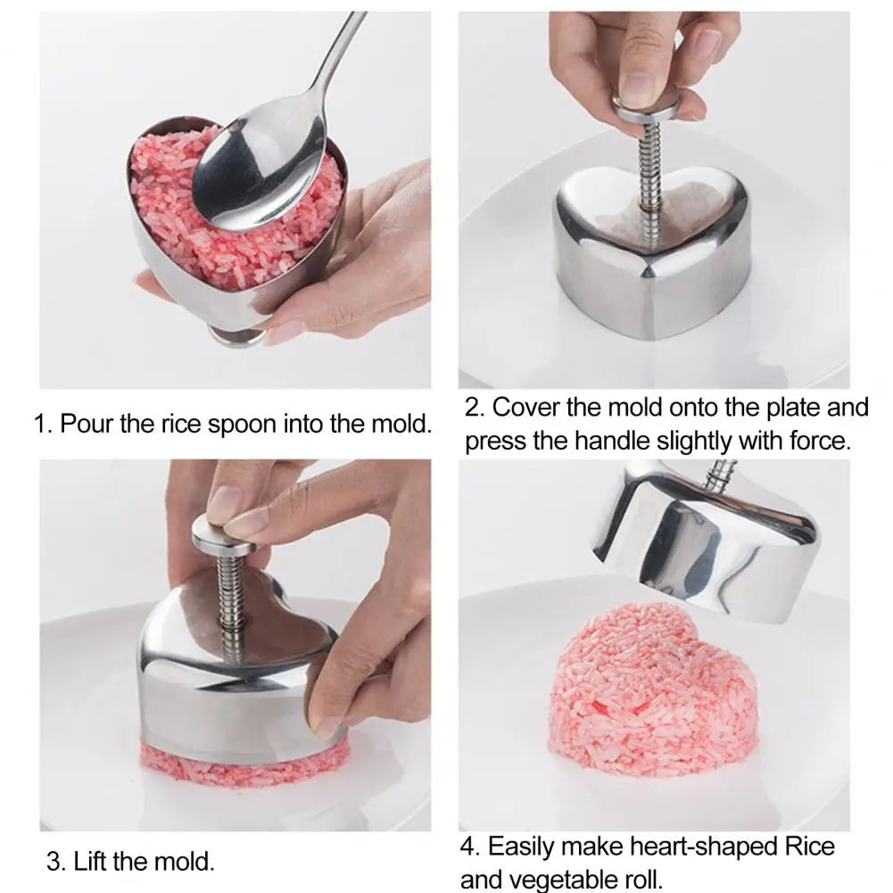 

Kitchen Supplies Stainless Steel Heart-shaped Rice Ball Mold with Handle Non-stick Sushi Maker Polished Surface for Making
