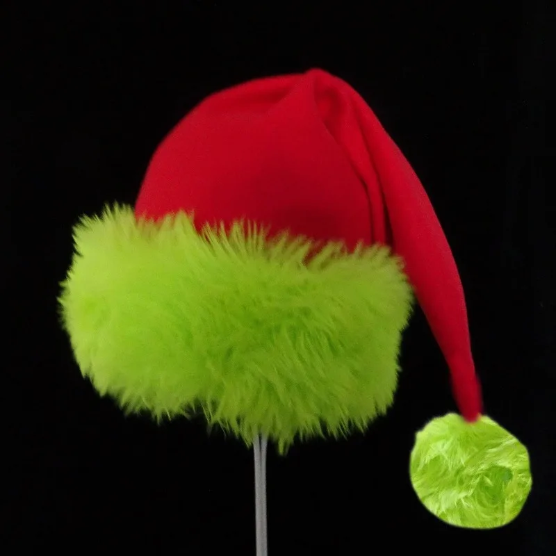 

1pcs Retro Christmas Hat Green and Red Fur-like Plush Santa Claus Hat Decorative Accessories for Holiday Parties Cosplay