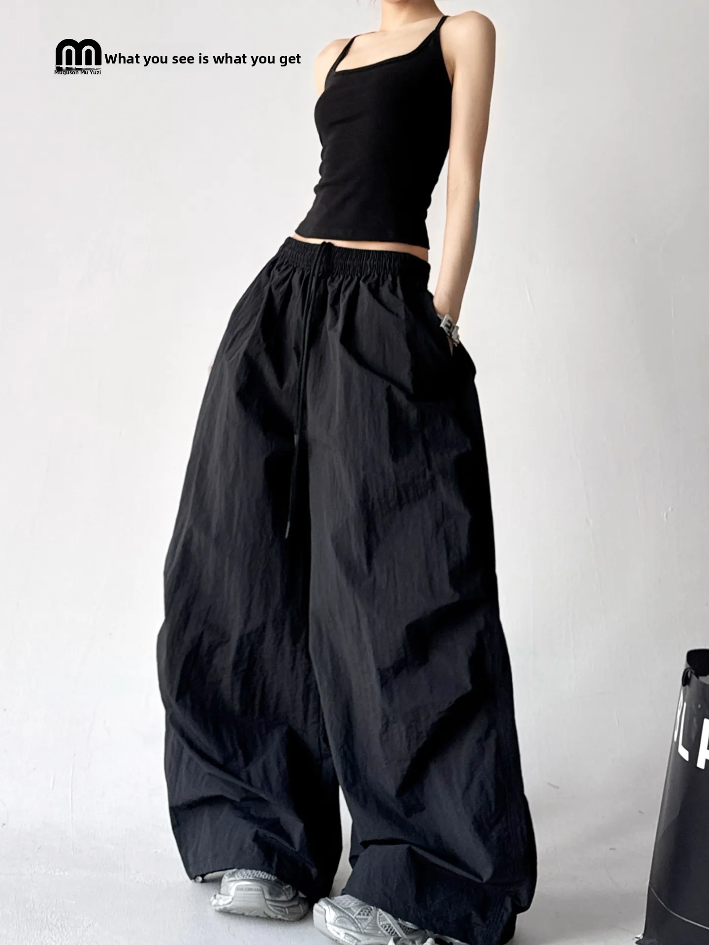 

Unique Bla High Waist Wide Leg Pants Women's Spring 2026 Casual Loose Slimming Workwear Trousers Comfortable Nylon Fabric