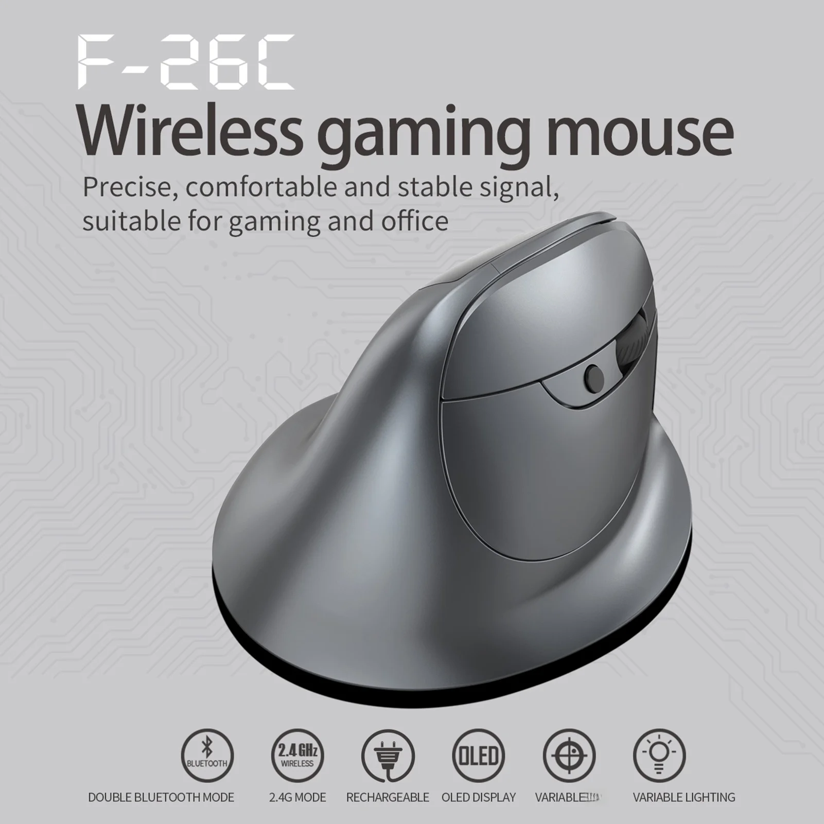 

Display screen mouse ZELOTES F-26C Rechargeable display -mode wireless mouse with silent 2.4GHz BT gray mouse Mute the mouse