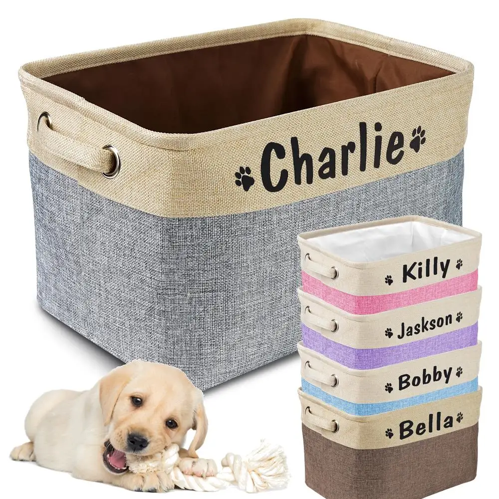 Custom Dog Toys Storage Bins Canvas Collapsible Dog Accessories Storage Basket Bin Pet Organizer Box Perfect For Organizing Toys