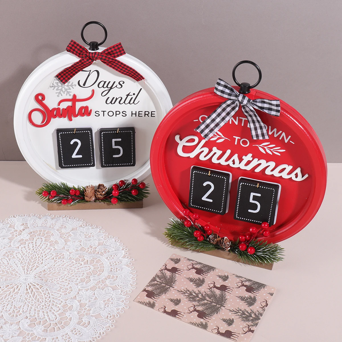 

1PC Christmas Countdown Round Wooden Calendar, Exquisite Various 3D Shapes, Can Be Hung, Home Decoration Ornament