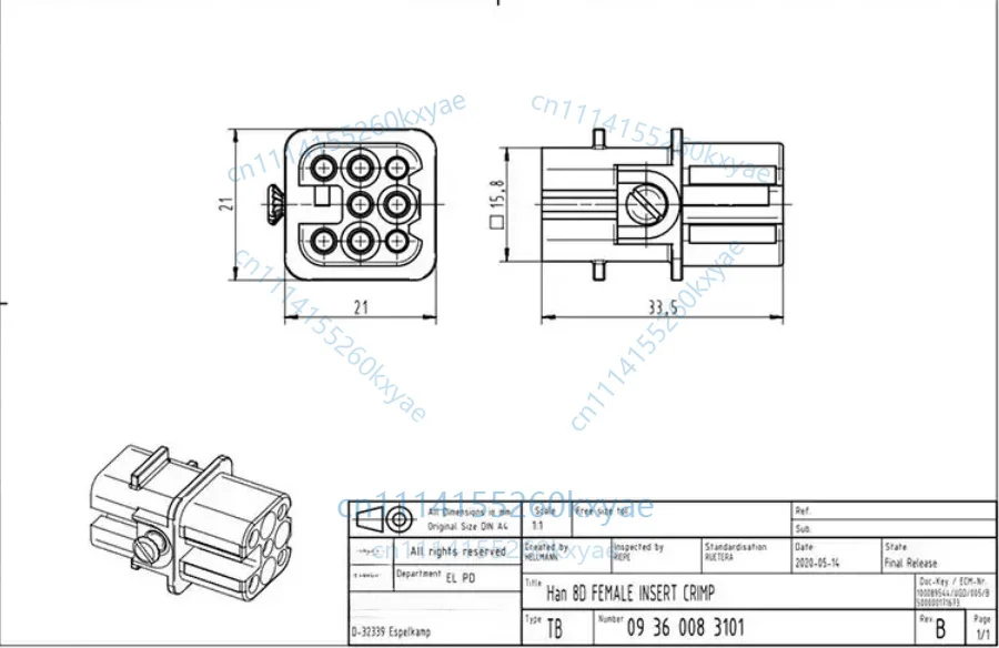 1pc 09360083101 han 8d-f connector 8 core female accessories