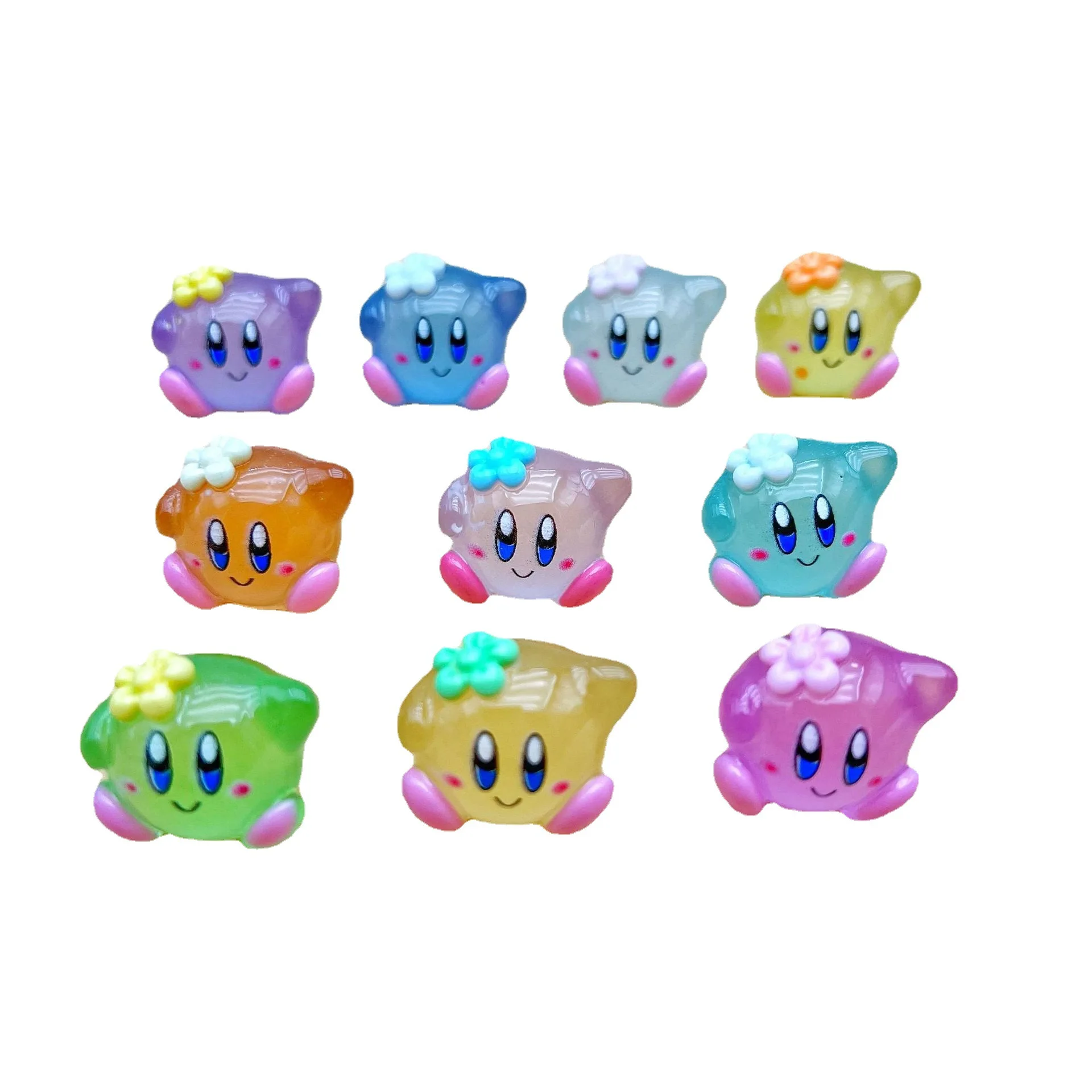 10pcs Star Kirby Action Figure Luminous Kirby accessories Decor DIY Resin Keychain Anime Figure Kids Birthday Xmas Gift Toys