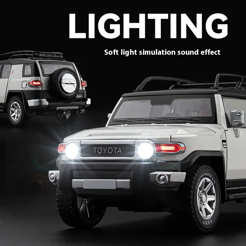 1:24 Toyota FJ Cruiser ทางวิบาก SUV โมเดลรถอัลลอยด์ของสะสมงานอดิเรกฉลองของขวัญวันเกิดสำหรับแฟนหนุ่มเสียงและไฟ