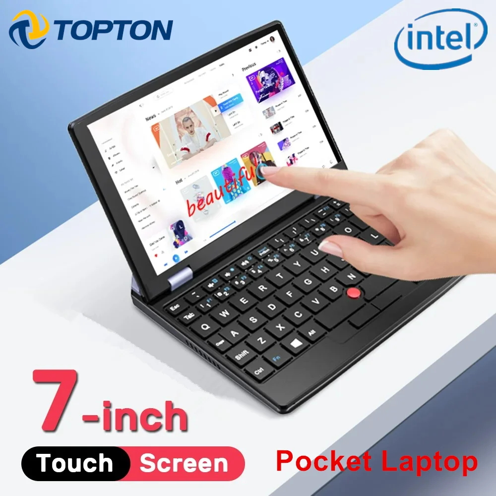 Topton Fanless Mini Pocket Laptop 7 Inch Touch Screen Intel N4000 12GB DDR4 Computer Office Ultrabook Notebook 2.0MP Windows 11