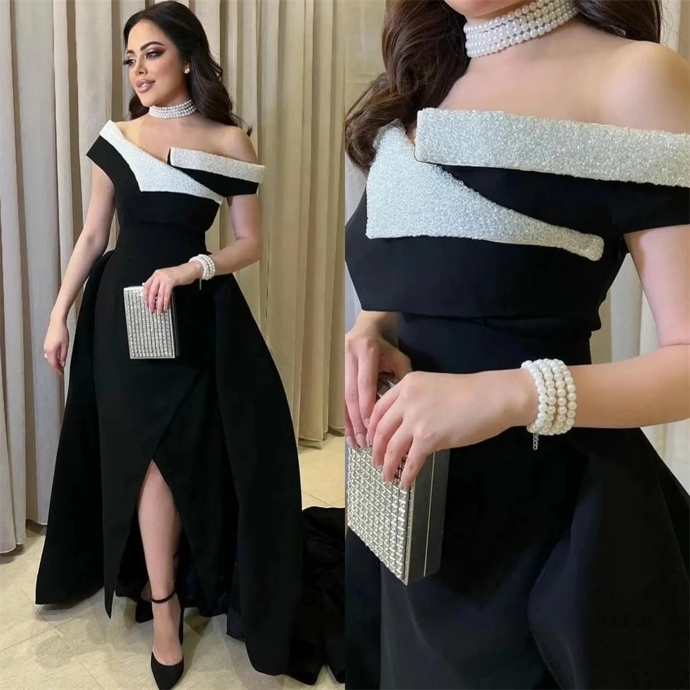 

Customized Jersey Sequined Ruched Birthday A-line Off-the-shoulder Bespoke Occasion Gown Long Dresses Sexy Casual