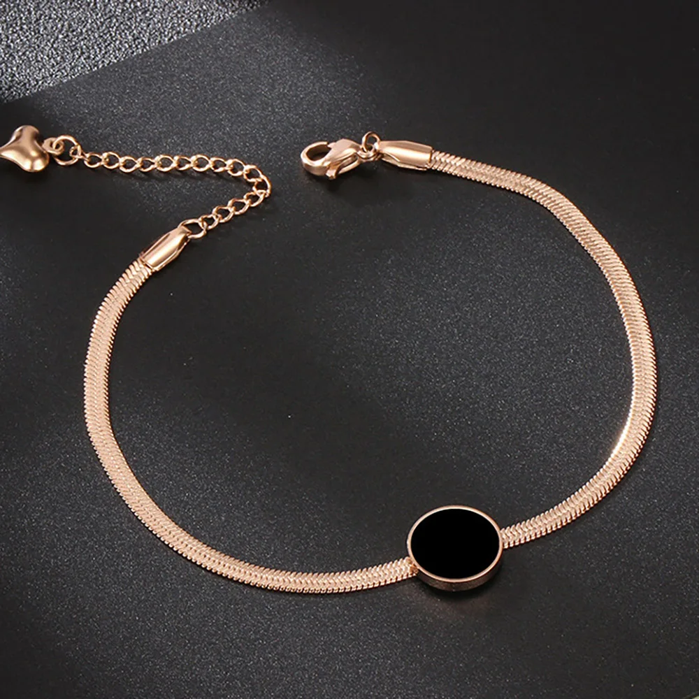 Einfaches schwarzes rundes flaches Schlangenkettenarmband aus Edelstahl, vergoldet, geometrisch, Damenschmuck, 99 Cent, für 3 Artikel B18003