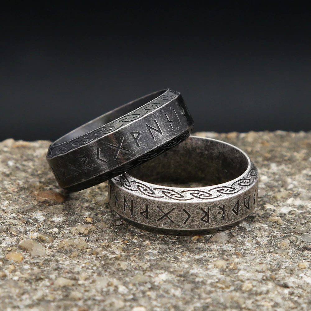 خمر نورس أودين الفايكنج رون الدائري الشرير بسيط الفولاذ المقاوم للصدأ فايكنغ رسالة خواتم للرجال النساء تميمة المجوهرات هدية بالجملة