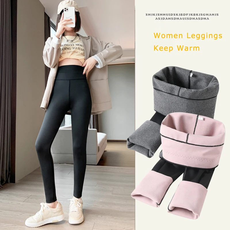 2024 Winter Women Leggings High Waist Solid Black Pants Casual Leggings Women Knitted Warm Stretchy Female Clothing Leg Warmers