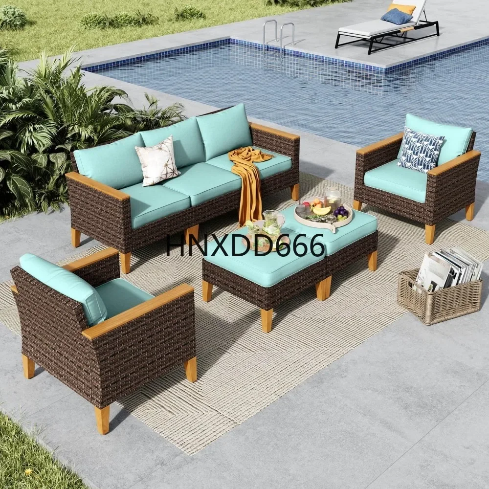 7 Piece Extra Large Wicker Patio Furniture Set,2 xSingle Chair,2 x Ottoman,3-Seat Sofa,All-Weather Outdoor PE Rattan Patio sofa
