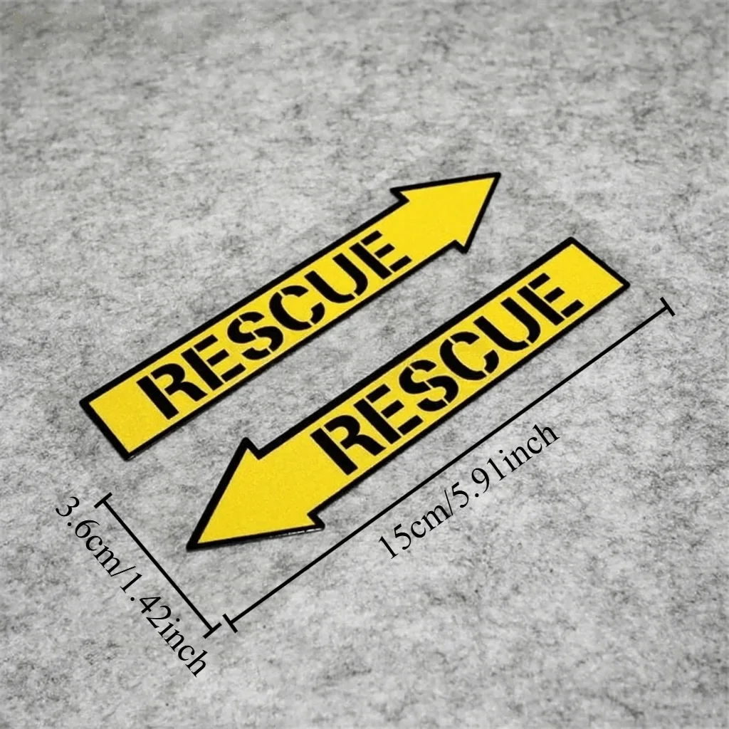 2D Flat 1Pair Yellow Arrow Rescue Vinyl Sticker, Waterproof Decal for Car Body Window Bumper Motorcycle Helmet Decor