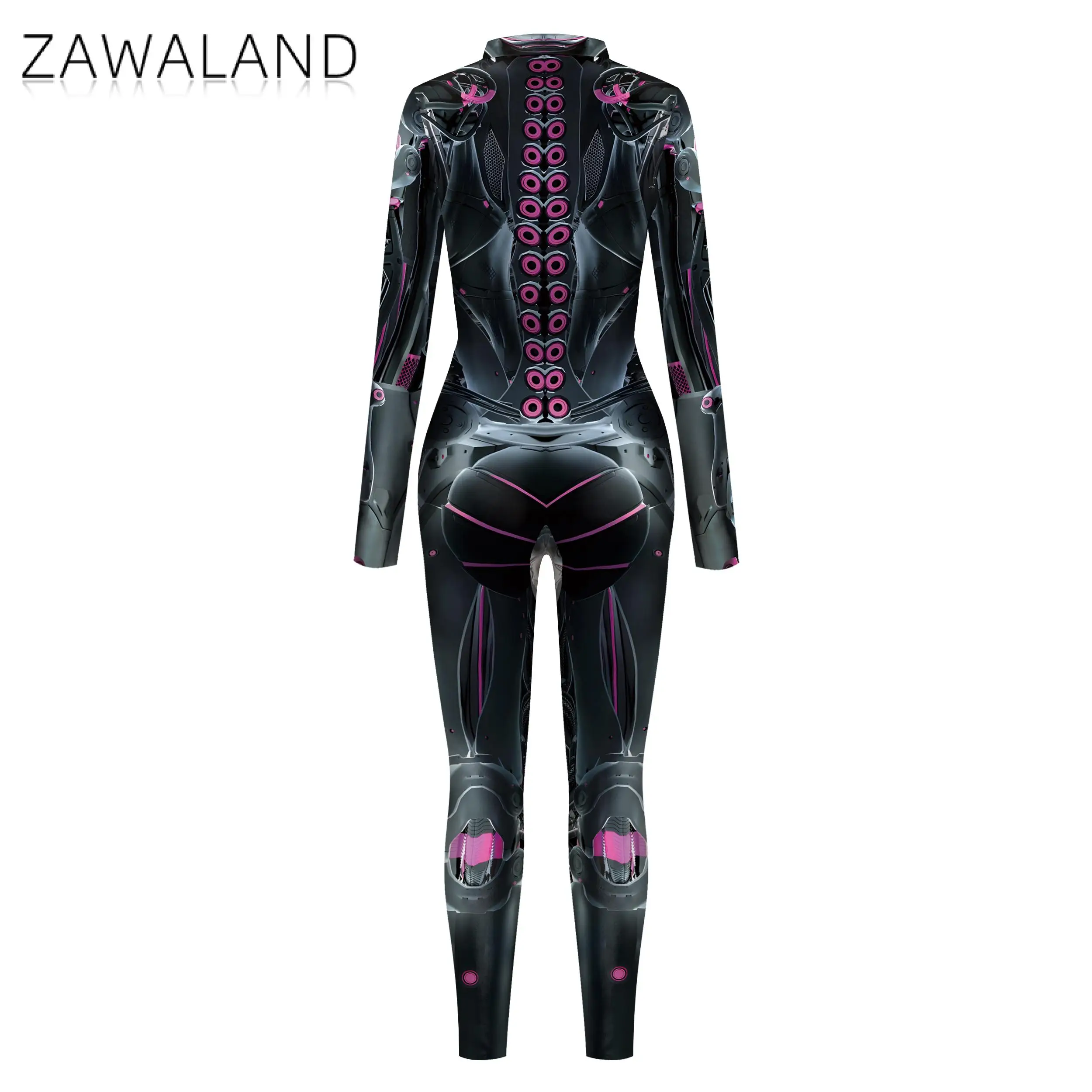 ZAWALAND Women JumpsuitS Cosplay Robot Adult Clothing Colorful Texture Print Zentai Bodysuit Costume Halloween Carnival Outfit