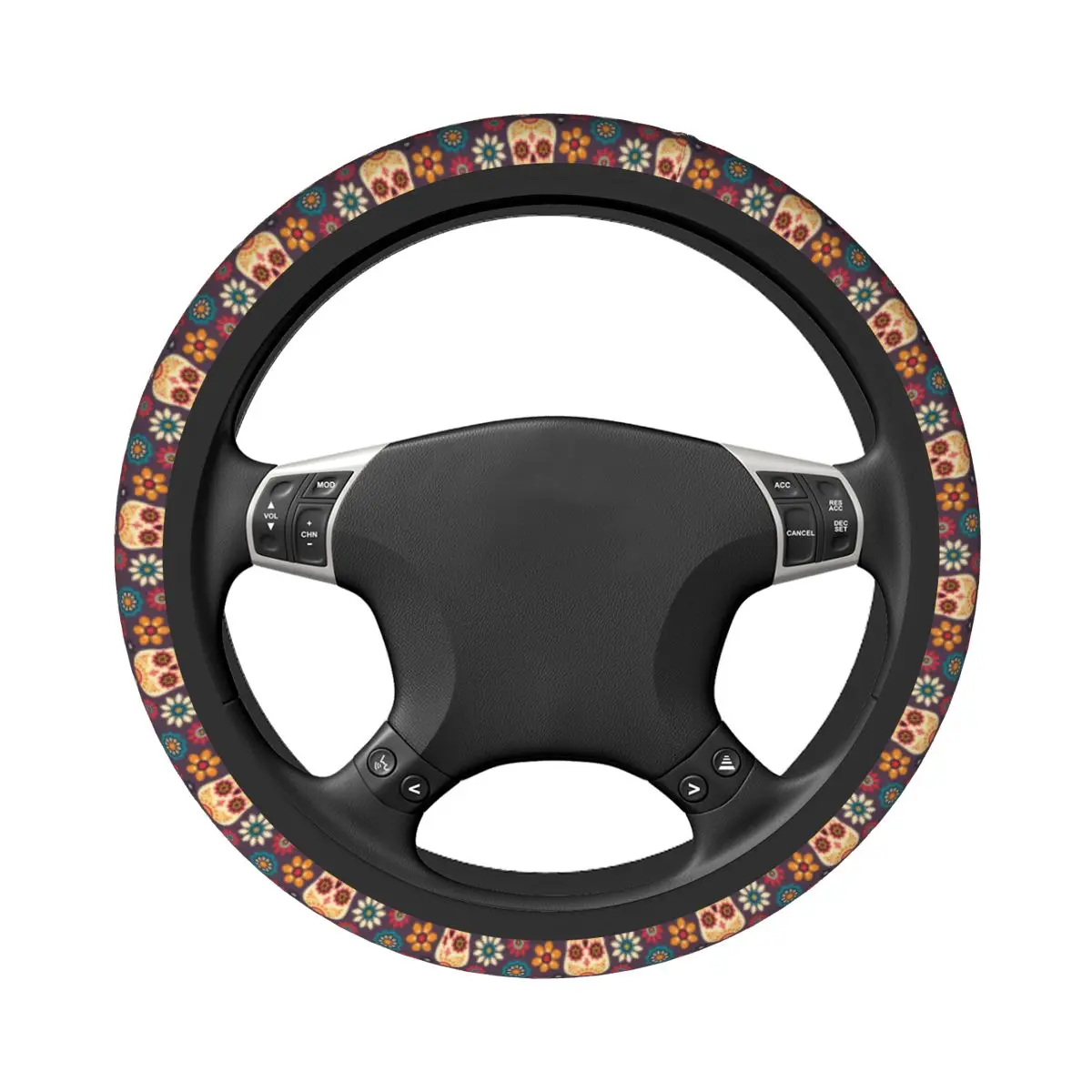 38cm Car Steering Wheel Covers Sugar Skull Floral Day of the Dead Halloween Braid On The Steering Wheel Cover Auto Accessory