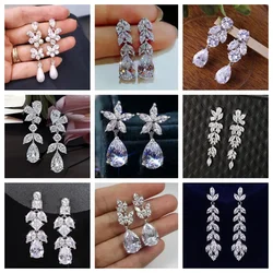 New Crystal Pendant Earrings with Zirconia Gorgeous Girls' Wedding Party Fashion Jewelry Light Luxury Personalized