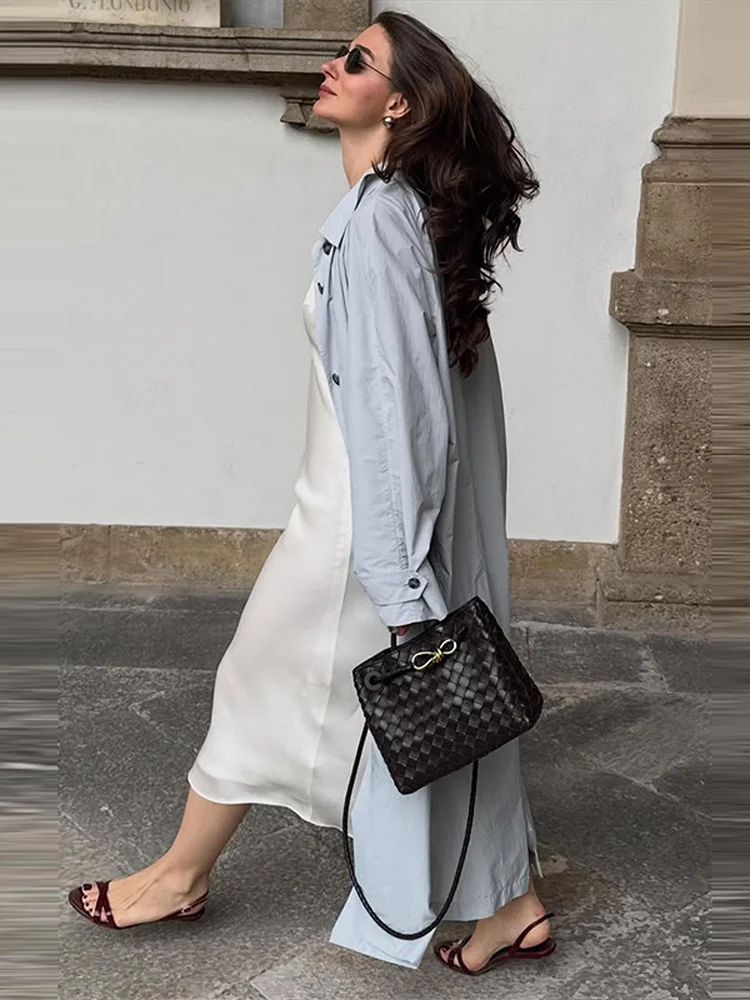 Damenjacken mit Revers, Einreihig mit Gürtel, Dünne Trenchcoats, Streetwear für Frauen, Langarm, Einfarbig, Lockerer Mantel, Neue Damen-Oberbekleidung – Detail 13