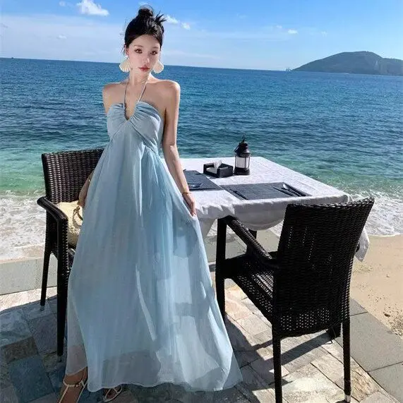 

French Backless Halter Slip Dress for Summer