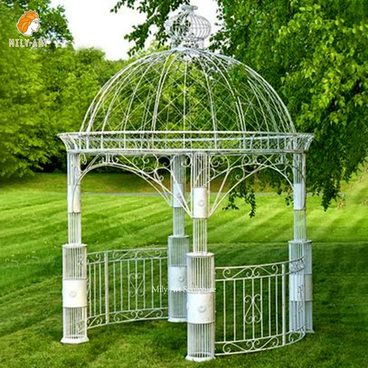 Outdoor Garden Large Classis White Round Wrought Iron Gazebo Metal Pavilion