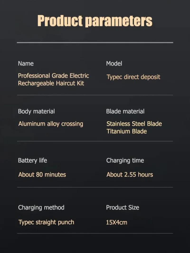 Electric Hair Clipper Rechargeable Haircut Machine Waterproof Hair Trimmer Usb Rechargeable Shaver