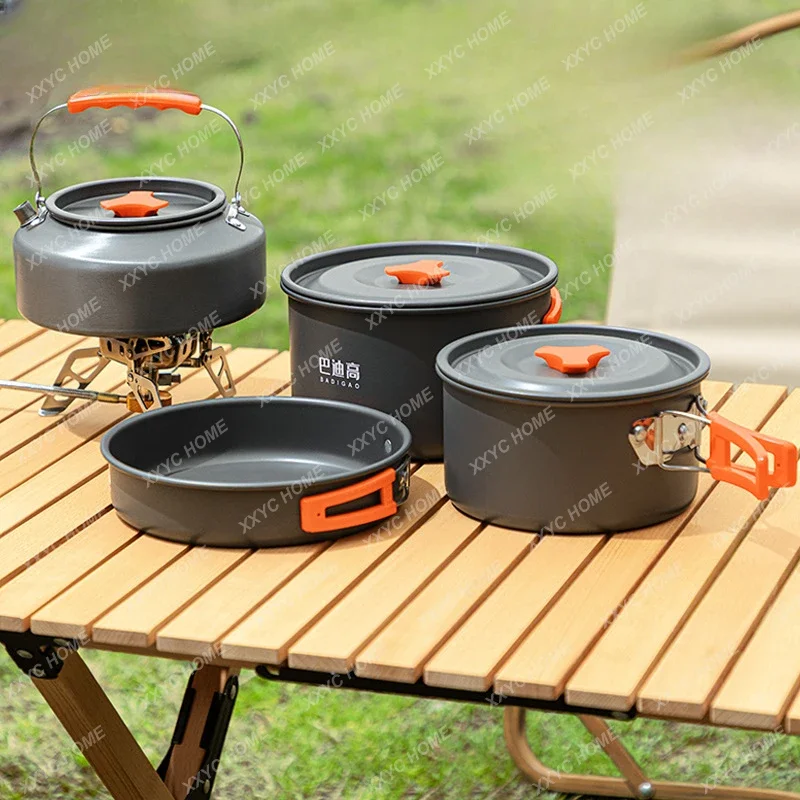 Outdoor Portable Pot Set Kettle Camping Picnic Equipment Full Pot Set Stove Supplies Outdoor Tableware Cookware