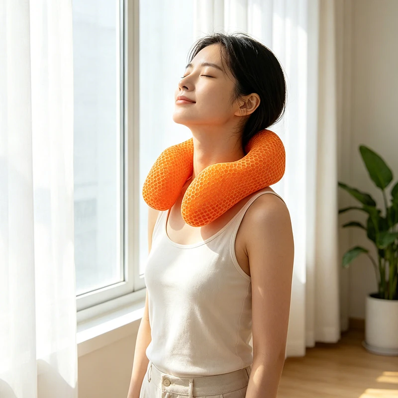 3D Printed Lightweight Neck Pillow, Air Permeable Massage Groove, Skin-Friendly for Office and Car, Travel Sleep Support