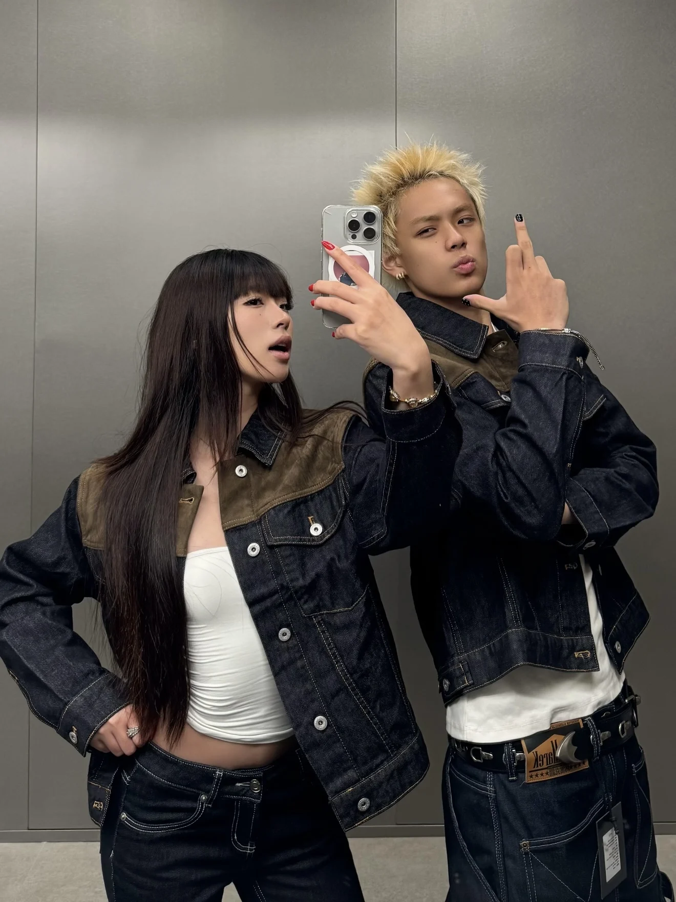 ex الجلد المدبوغ المرقعة غرزة التباين اللون الأصلي oulder الدنيم Jaet الخريف الشتاء تنوعا Jaet للرجال والنساء #3