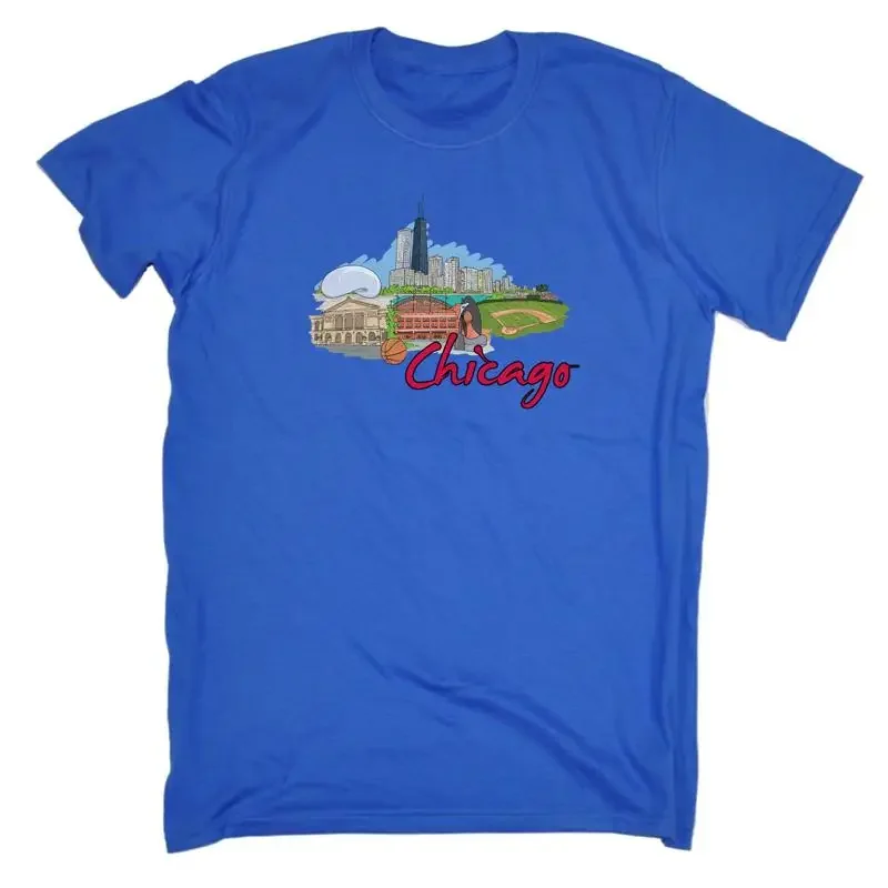 Chicago Lake Muchigan Illinois Usa Country Flag Destination Mens T Shirt