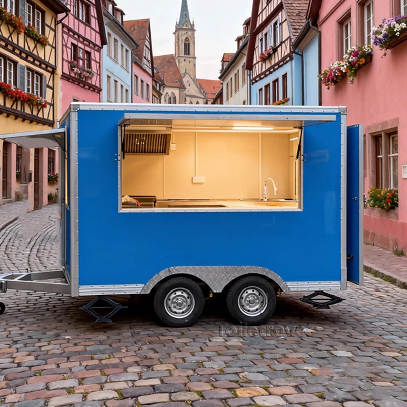 

Street Hot Sales Food Truck Trailer Churros Pastry Shawarma Burger Pizza Hot Dog Food Trailer Blue Food Truck Carts for Sale