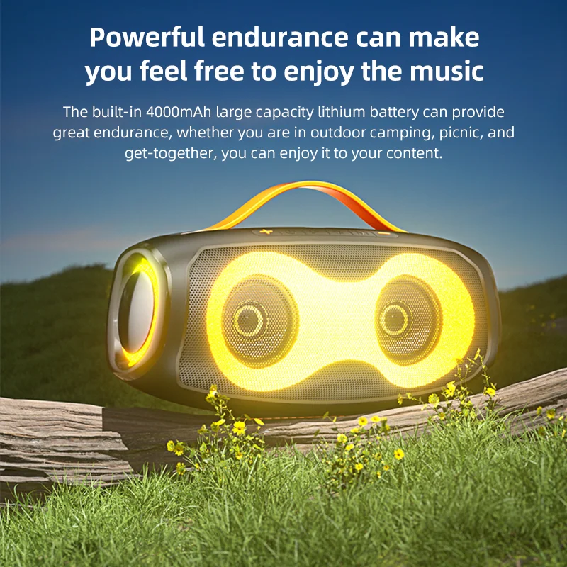 EBS-611 40 واط بلوتوث قوي 5.3 مكبر صوت محمول مقاوم للماء لاسلكي ستيريو الموسيقى Boombox مع ضوء RGB الديناميكي