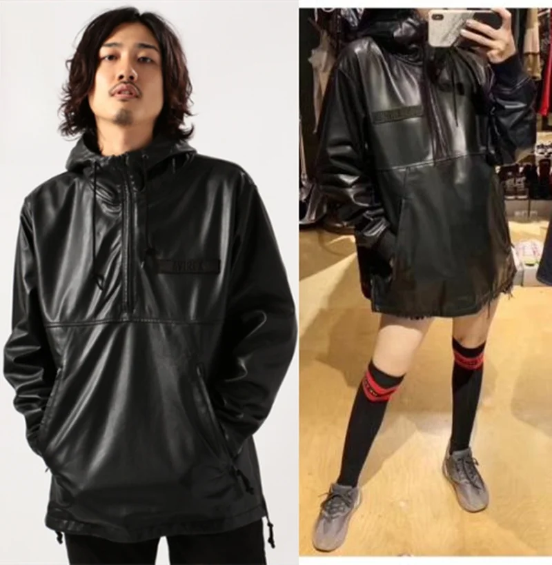 

Модная кожаная куртка из натуральной овчины с эффектом водной окраски, с капюшоном, на молнии, повседневная, весенняя, молодежная, свободного кроя, для мужчин.