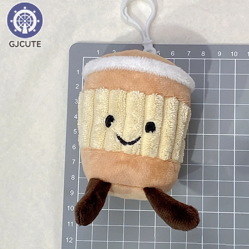 Porte-clés en peluche de tasse de café de dessin animé, pendentif de sac mignon, Kawaii Fluffty Stuffed Butter, porte-clés pour sac à dos, cadeau de décoration face