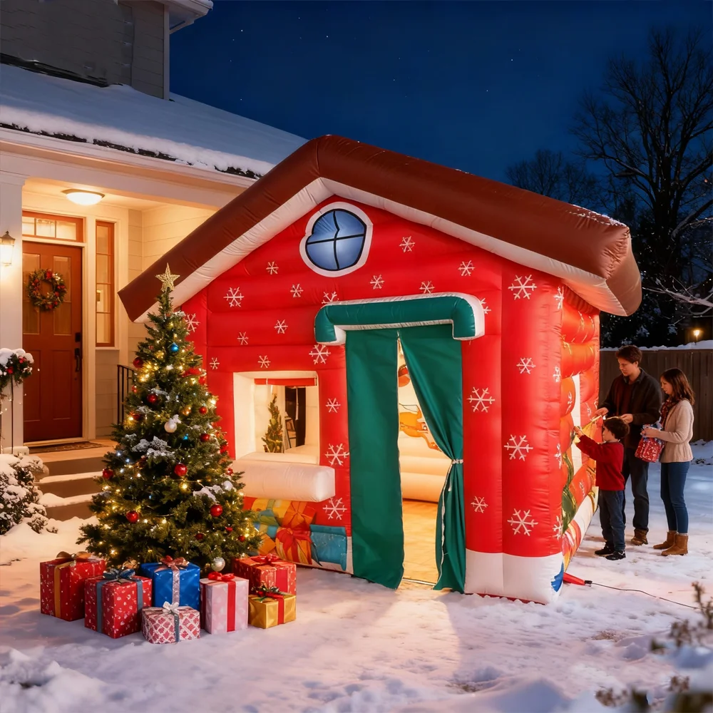어린이를 위한 크리스마스 풍선 놀이터 - 산타 눈사람 테마 파티 성, 실내외 축제 놀이 센터 텐트