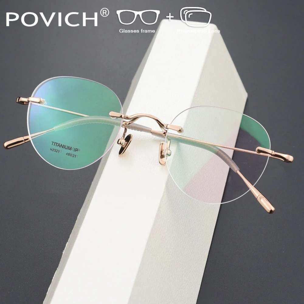 

Pure Titanium Round Rimless Glasses Women Men Retro Prescription Recipe Lenses Myopia Progressive Eyewear UV Anti-Reflect ion
