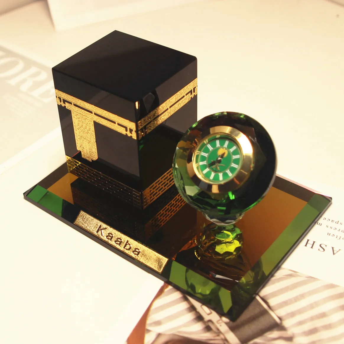 Tianfang Architectural Shape Desk Clock Ornament, Middle Eastern Home Decor Clock, Resin Craft Desktop Decoration