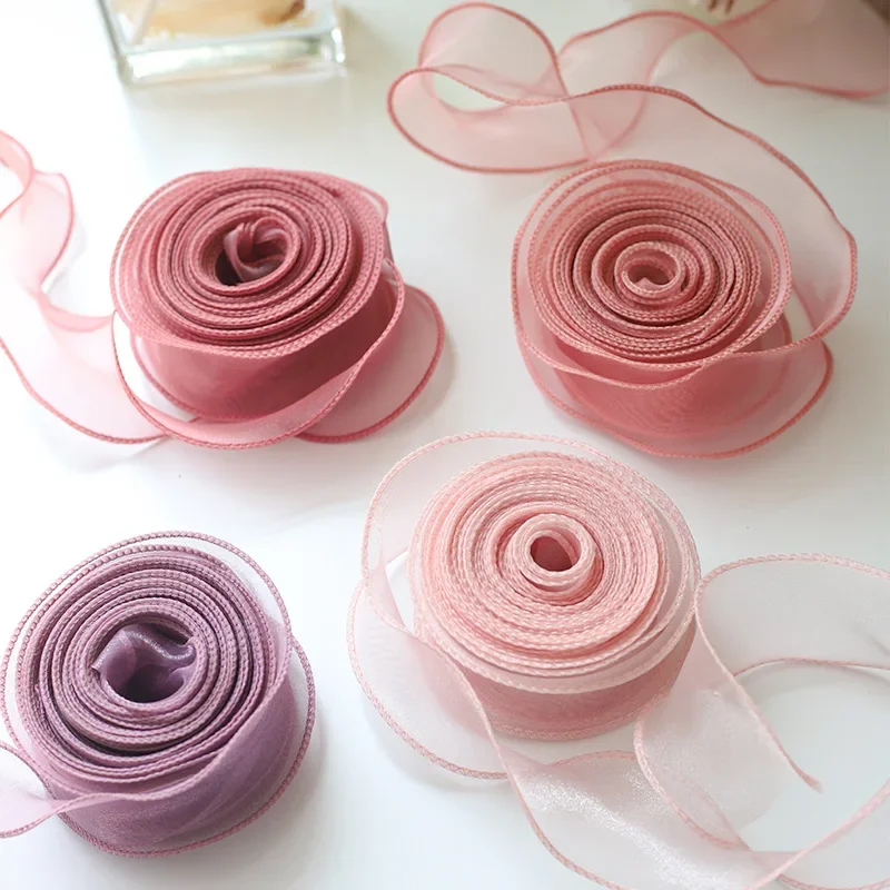 1 قطعة 9 متر/لفة الشيفون شريط حرير الأورجانزا الساتان DIY بها بنفسك الحرفية هدية التفاف الديكور باقات الزفاف إكليل لوازم الخياطة