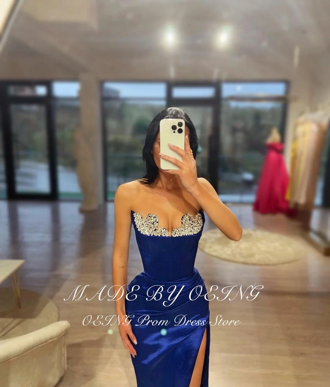 OEING Elegant Satin Simple Strapless Evening Dresses Sexy Sleeveless Split Women Formal Prom Gowns Vestidos De Noche 2024 Gala