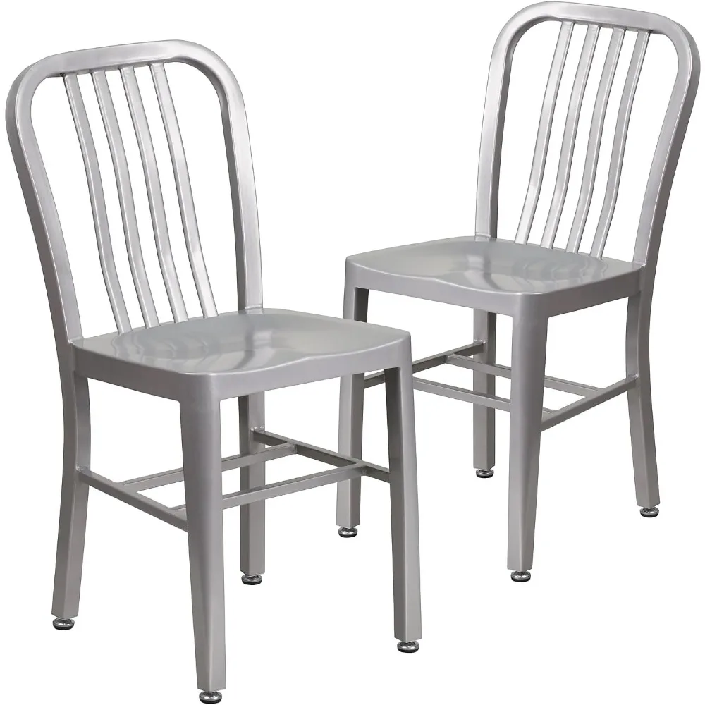 

Gael Indoor/Outdoor Modern Metal Dining Chairs, Commercial-Grade Galvanized Steel Restaurant Chairs, Set of 2, Silver