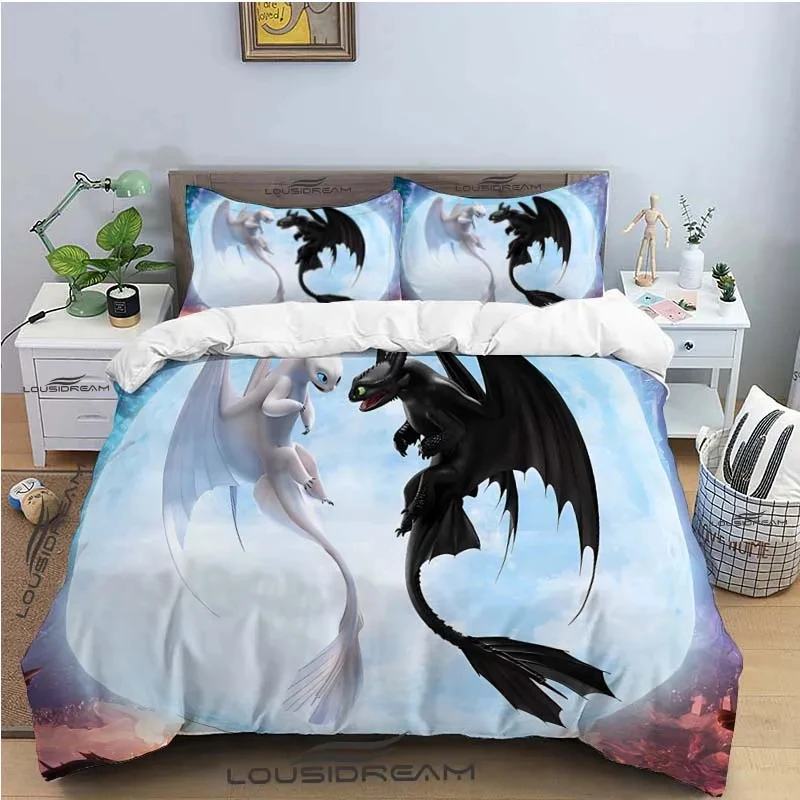 Cartoon Dragon Bedding Set Cute Lovely Duvet Cover with Pillowcase Single Double King Comforter Bed Cover Home Textile