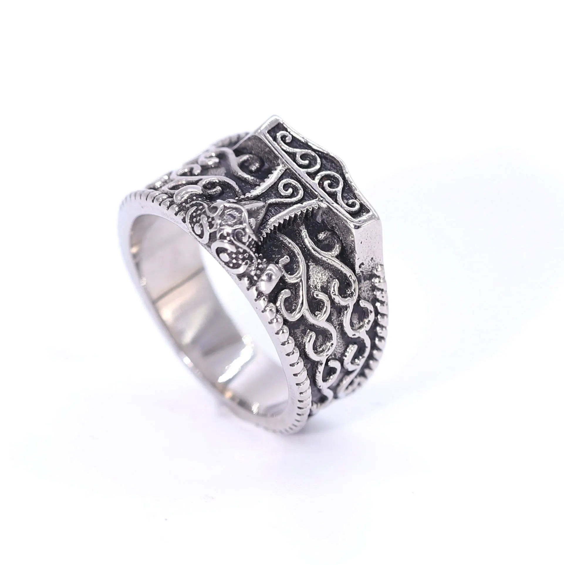 Nordic Fashion Snake Head Sign Ring Silver Stainless Steel Ring Men