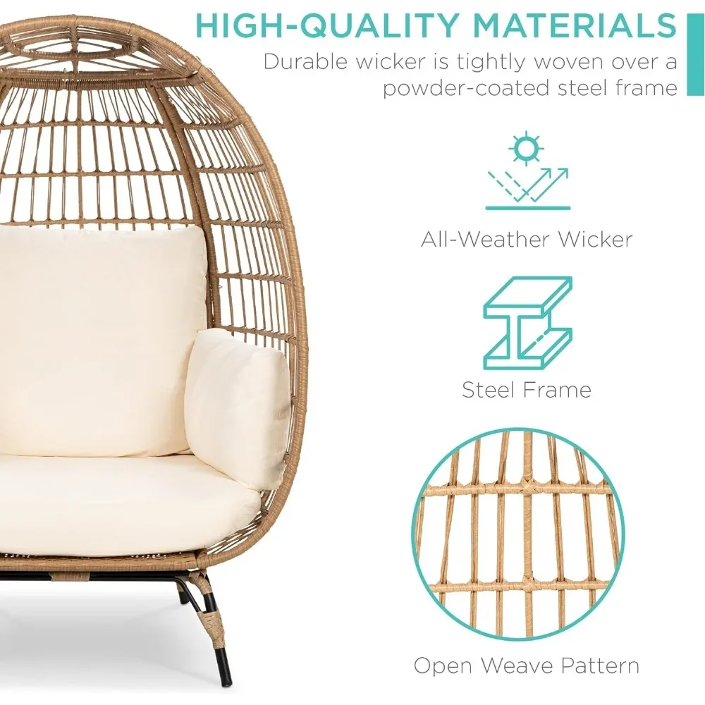 Wicker Egg Chair Oversized Indoor Outdoor Lounger for Patio Backyard Living Room W/ 4 Cushions Steel Frame 440lb Free Delivery