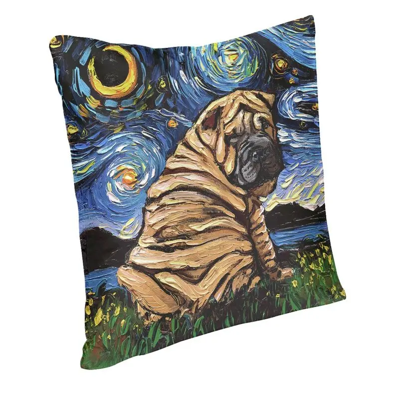 Starry Night Sharpei Throw Pillow Case Decor Home Creative Shar Pei Dog Sofa Cushion Cover Square Zipper Polyester Pillowcase