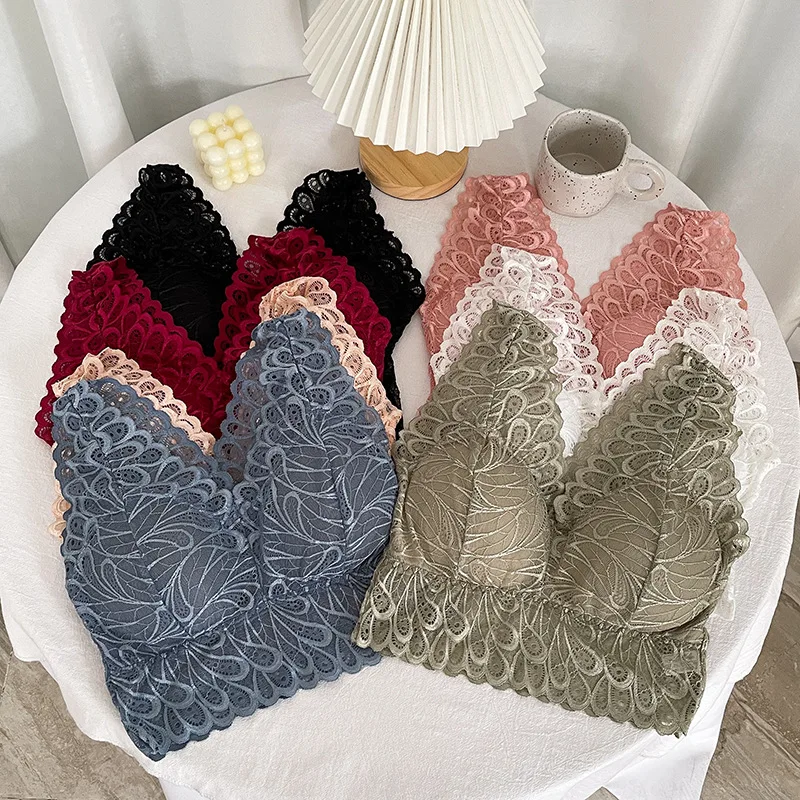 Zintegrowane seksowne koronkowe biustonosze dla kobiet Bralette wyściełany biustonosz Push Up kobiece bezszwowe jednoczęściowe bielizna bez ramiączek w jednolitym kolorze