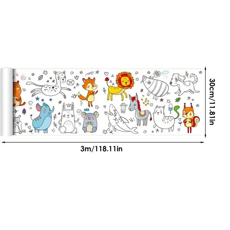لفة ورق تلوين للأطفال كارتونية طويلة للرسم على الحائط لاصقة تعزز المهارات الحركية الدقيقة لعبة تعليمية منزلية للمدرسة للأولاد