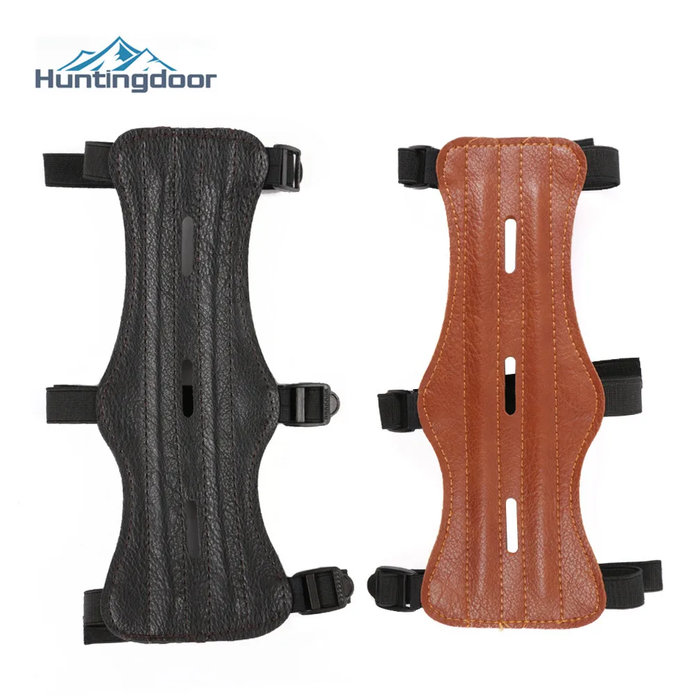 Archery PU Leather Arm Guard Protection Forearm Safe for Bow Outdoor Hunting Shooting Training Accessories 3 Holes 3 straps