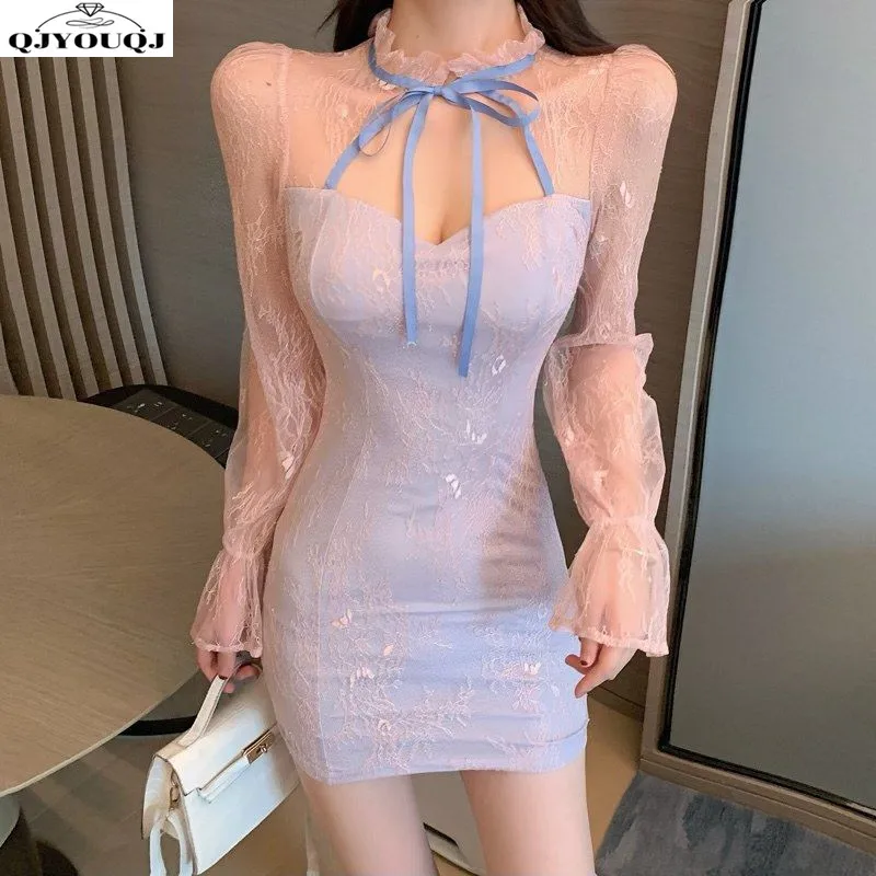 

Super Immortal Slim Fit Wrapped Hip Skirt Spring/Summer Korean Edition New Bow Tie Lace Sexy Slim Fit Skirt Design Sense Dress