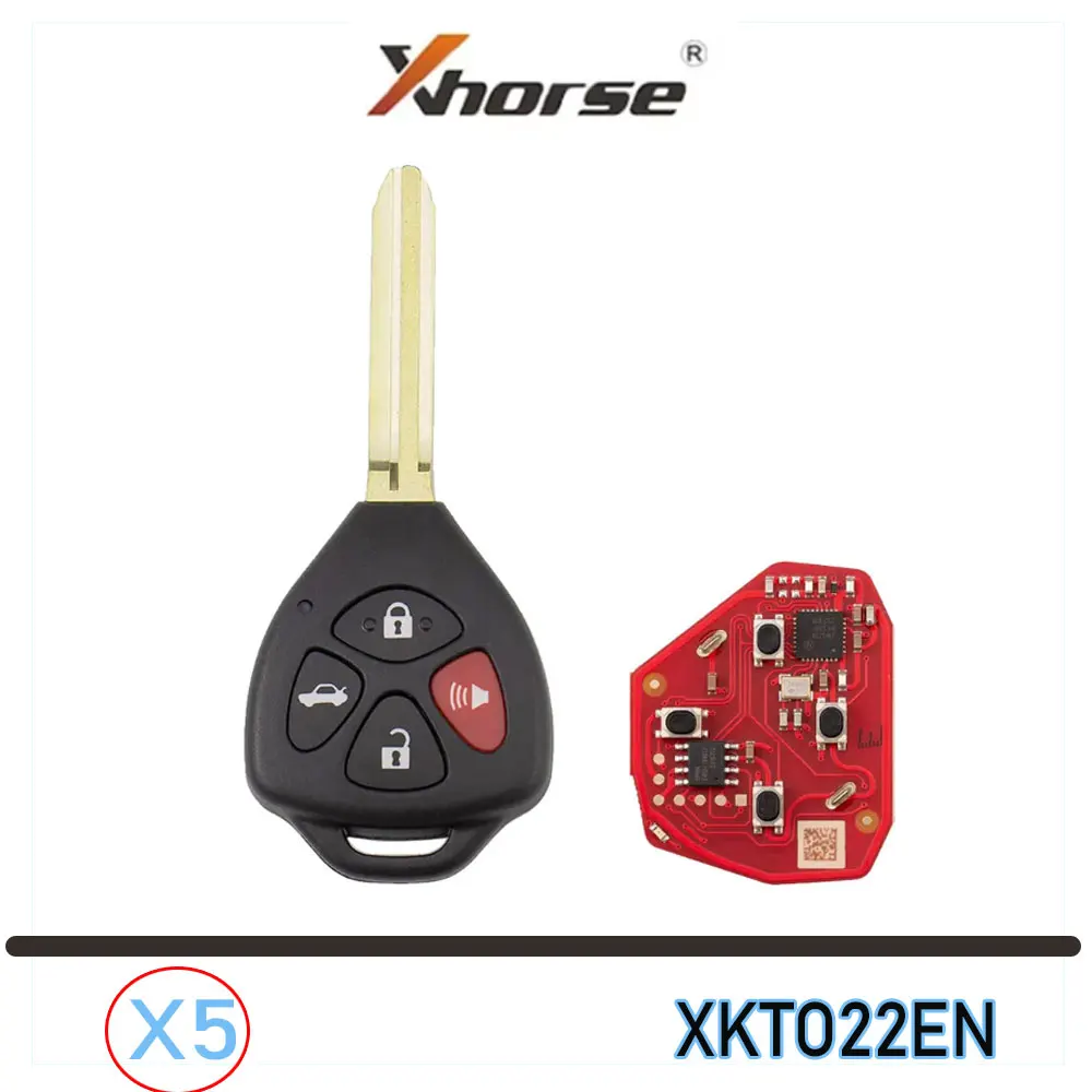 

5pcs XHORSE XKTO22EN Wired Remote Key for Toyota Style Second Generation Flat 4 Buttons Car Remote Key for VVDI Key Tool