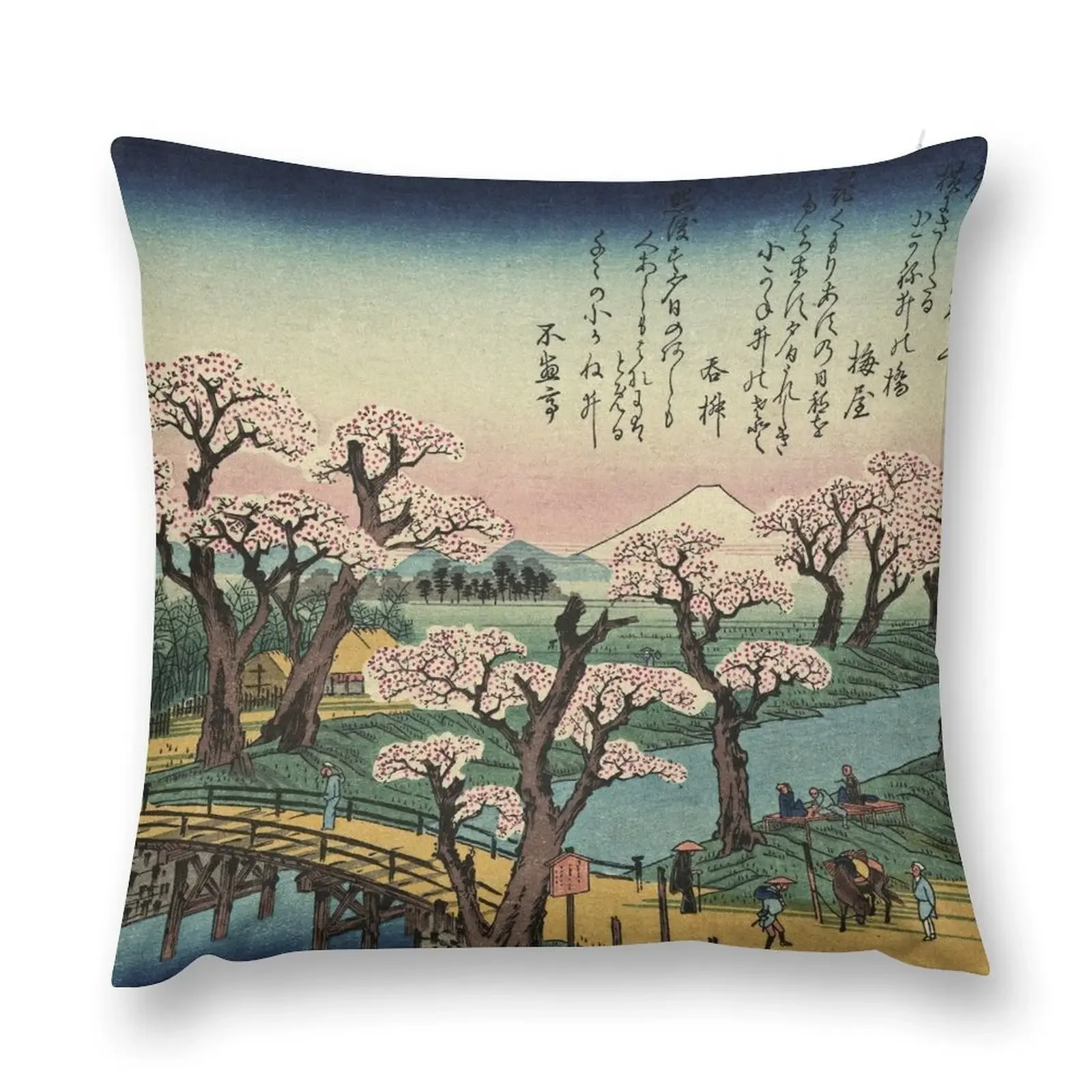 Ando Hiroshige - Evening Glow at Koganei Bridge Throw Pillow christmas decorations for home 2025 Custom Cushion Photo pillow